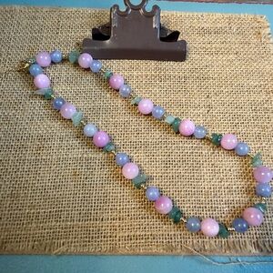Pastel Beaded Women's Necklace in Pink, Blue & Green
